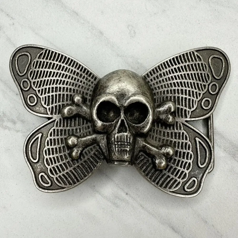 Skull Butterfly Belt Buckle Silver Tone Gothic ✨